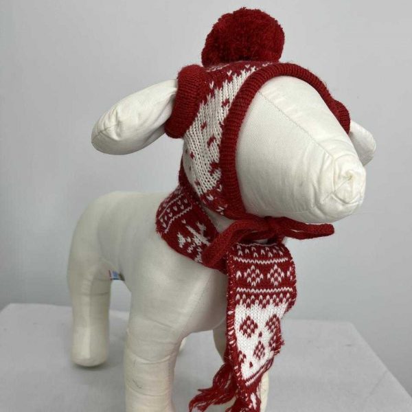 The new Dog A La Mode Cosy Christmas hat and scarf bundle on a dog model