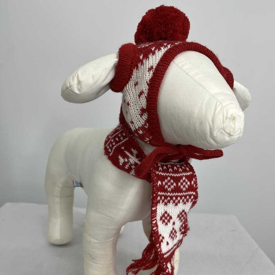 The new Dog A La Mode Cosy Christmas hat and scarf bundle on a dog model