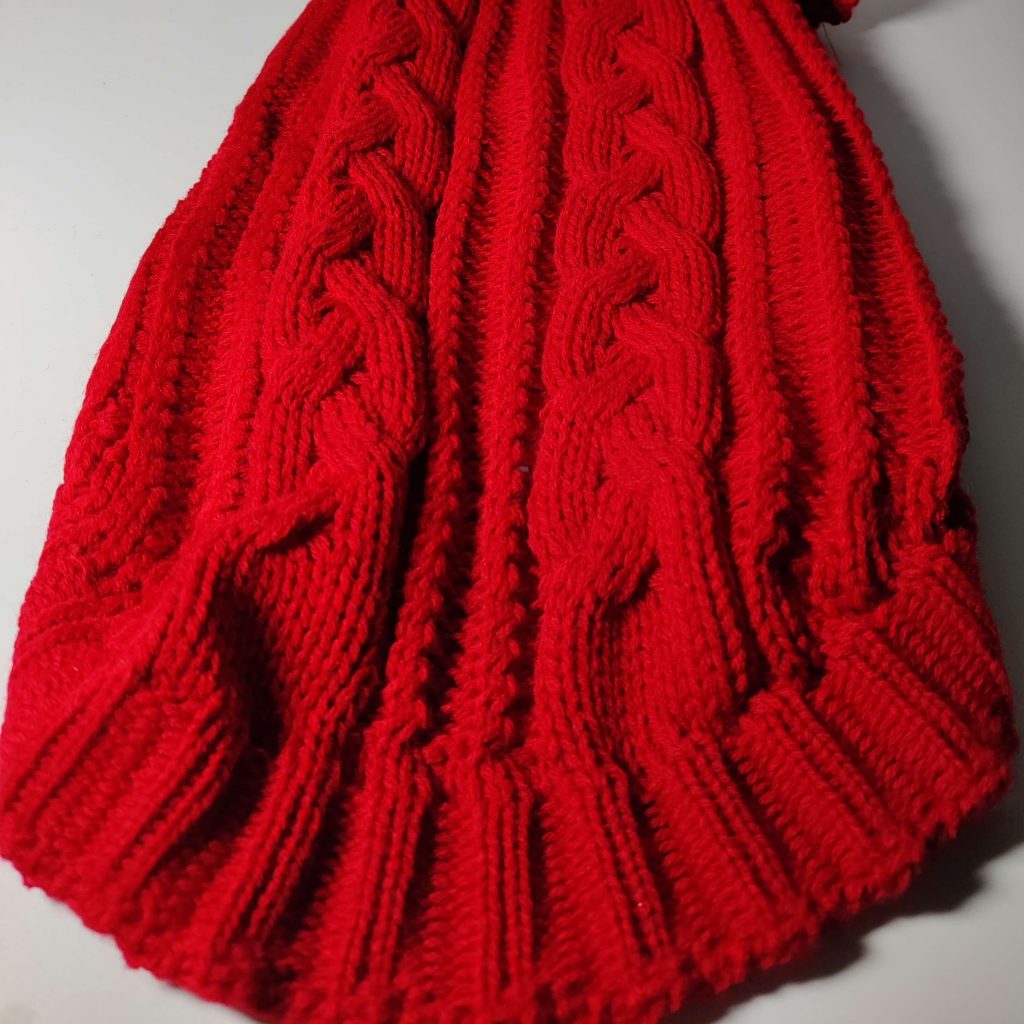 Dog A La Mode cable knitted classic red dog jumper made out of one hundred percent acrylic material to be warm and cosy for all amazing dogs