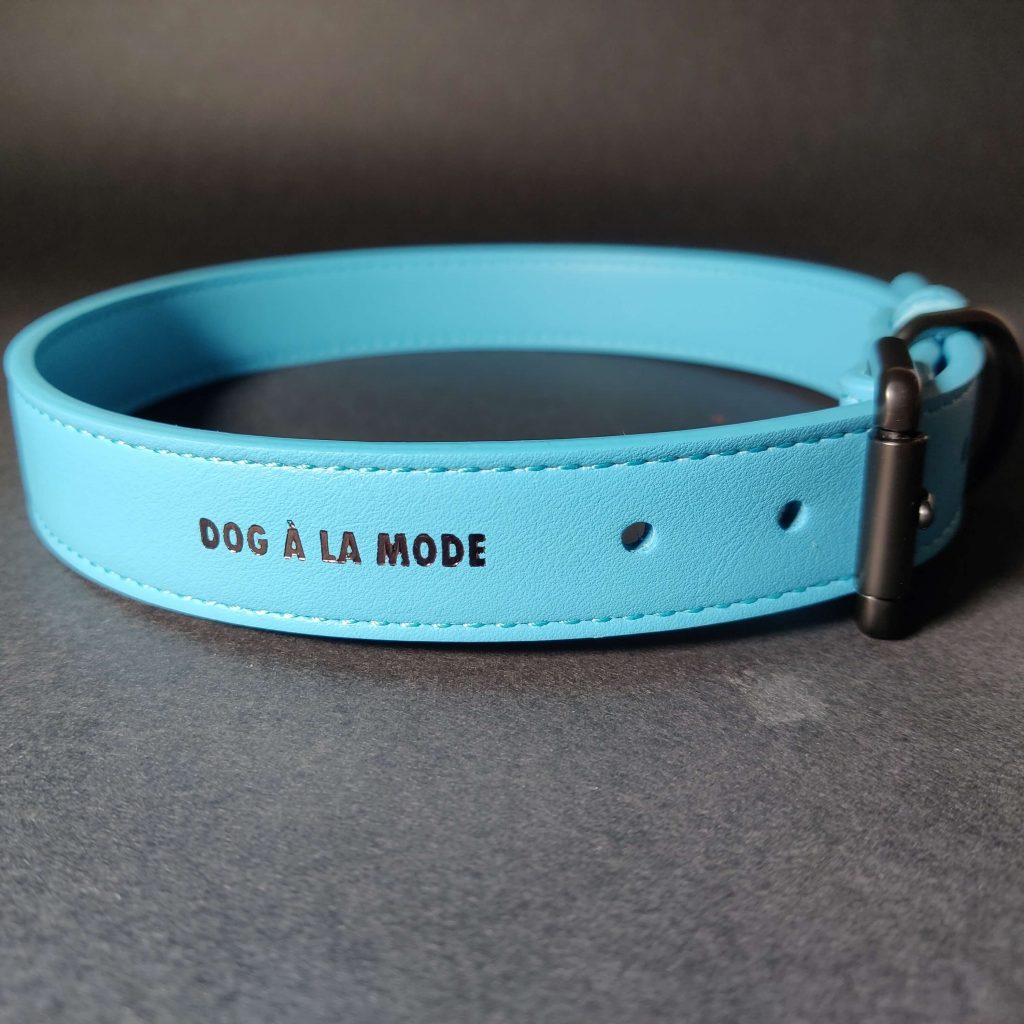 Dog A La Mode high quality vegan leather blue dog collar