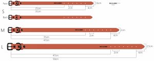Dog A La Mode dog collar sizing guide for 3 sizes of dog collars: small, medium and large
